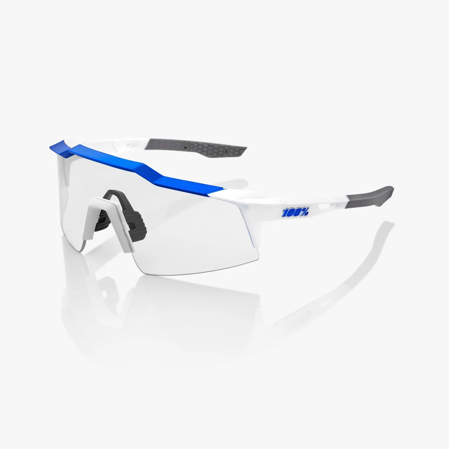 100% Speedcraft SL- Matte white/ Metallic Blue Hiper Blue multilayer Mirror lens - Image 4