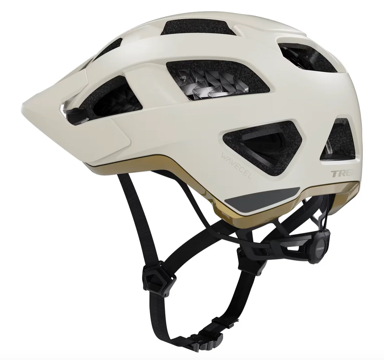 Trek Quantum WaveCel Mountain Bike Helmet-  Matte White/ Old style Gold - Image 2